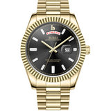 BUREI Mens Luxury Analog Quartz Watches Black Dial Date Display Sapphire Crystal Lens with Two Tones Stainless Steel Band