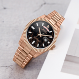 BUREI Mens Luxury Analog Quartz Watches Black Dial Date Display Sapphire Crystal Lens with Two Tones Stainless Steel Band