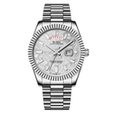 BUREI Mens Luxury Analog Quartz Watches Black Dial Date Display Sapphire Crystal Lens with Two Tones Stainless Steel Band