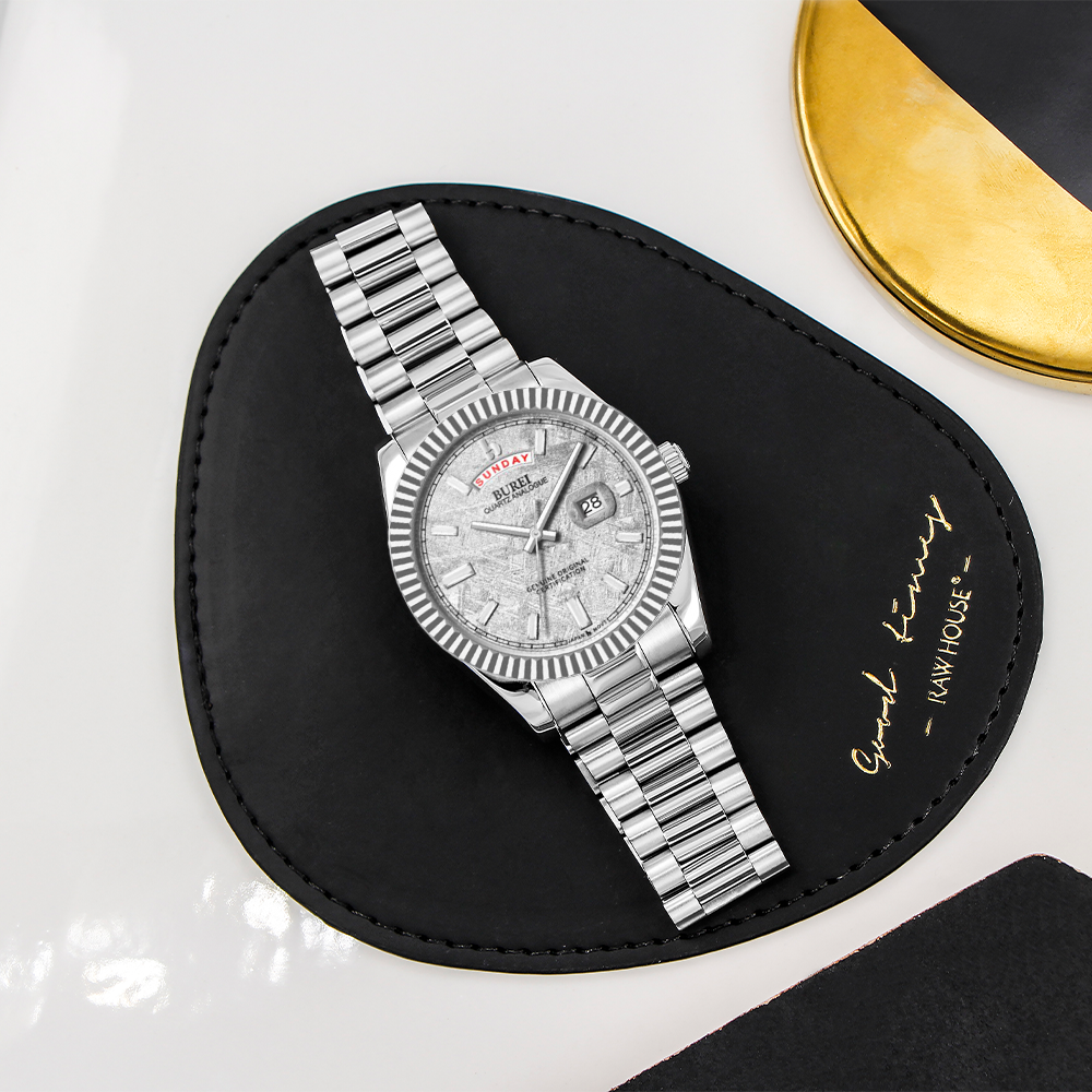 BUREI Mens Watch 41mm, Stainless Steel Analog Quartz, Waterproof with Calendar, Sapphire Crystal Dial, Business Casual Luxury Wristwatch