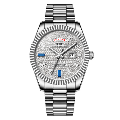 BUREI Mens Watch 41mm, Stainless Steel Analog Quartz, Waterproof with Calendar, Sapphire Crystal Dial, Business Casual Luxury Wristwatch
