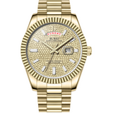 BUREI Mens Luxury Analog Quartz Watches Black Dial Date Display Sapphire Crystal Lens with Two Tones Stainless Steel Band