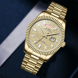 BUREI Mens Luxury Analog Quartz Watches Black Dial Date Display Sapphire Crystal Lens with Two Tones Stainless Steel Band