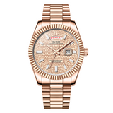 BUREI Mens Luxury Analog Quartz Watches Black Dial Date Display Sapphire Crystal Lens with Two Tones Stainless Steel Band