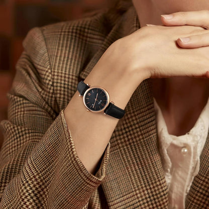BUREI Women's Black Leather Strap Watch Fashion Simple Analog Quartz Waterproof Watches for Women Three Hands,Gift for her