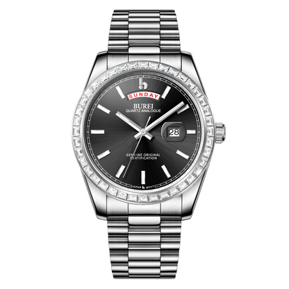 BUREI Mens Watch 41mm, Stainless Steel Analog Quartz, Waterproof with Calendar, Sapphire Crystal Dial, Business Casual Luxury Wristwatch