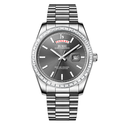 BUREI Mens Watch 41mm, Stainless Steel Analog Quartz, Waterproof with Calendar, Sapphire Crystal Dial, Business Casual Luxury Wristwatch