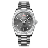BUREI Mens Luxury Analog Quartz Watches Black Dial Date Display Sapphire Crystal Lens with Two Tones Stainless Steel Band