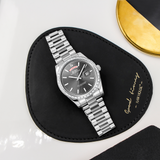 BUREI Mens Luxury Analog Quartz Watches Black Dial Date Display Sapphire Crystal Lens with Two Tones Stainless Steel Band
