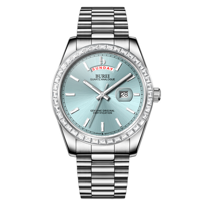 BUREI Mens Watch 41mm, Stainless Steel Analog Quartz, Waterproof with Calendar, Sapphire Crystal Dial, Business Casual Luxury Wristwatch