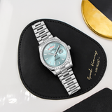 BUREI Mens Luxury Analog Quartz Watches Black Dial Date Display Sapphire Crystal Lens with Two Tones Stainless Steel Band