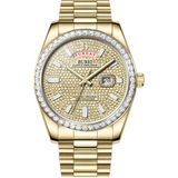 BUREI Mens Luxury Analog Quartz Watches Black Dial Date Display Sapphire Crystal Lens with Two Tones Stainless Steel Band