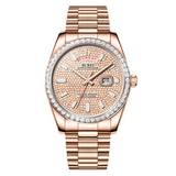 BUREI Mens Luxury Analog Quartz Watches Black Dial Date Display Sapphire Crystal Lens with Two Tones Stainless Steel Band