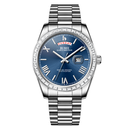 BUREI Mens Watch 41mm, Stainless Steel Analog Quartz, Waterproof with Calendar, Sapphire Crystal Dial, Business Casual Luxury Wristwatch