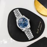 BUREI Mens Luxury Analog Quartz Watches Black Dial Date Display Sapphire Crystal Lens with Two Tones Stainless Steel Band