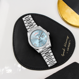 BUREI Mens Luxury Analog Quartz Watches Black Dial Date Display Sapphire Crystal Lens with Two Tones Stainless Steel Band