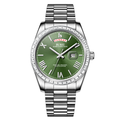 BUREI Mens Watch 41mm, Stainless Steel Analog Quartz, Waterproof with Calendar, Sapphire Crystal Dial, Business Casual Luxury Wristwatch