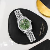 BUREI Mens Luxury Analog Quartz Watches Black Dial Date Display Sapphire Crystal Lens with Two Tones Stainless Steel Band