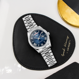 BUREI Mens Luxury Analog Quartz Watches Black Dial Date Display Sapphire Crystal Lens with Two Tones Stainless Steel Band