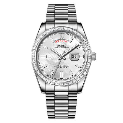 BUREI Mens Watch 41mm, Stainless Steel Analog Quartz, Waterproof with Calendar, Sapphire Crystal Dial, Business Casual Luxury Wristwatch