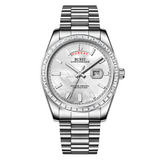 BUREI Mens Luxury Analog Quartz Watches Black Dial Date Display Sapphire Crystal Lens with Two Tones Stainless Steel Band