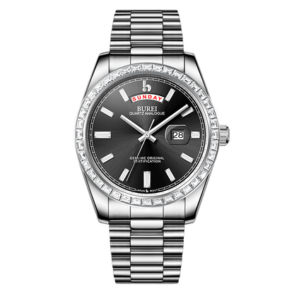 BUREI Mens Watch 41mm, Stainless Steel Analog Quartz, Waterproof with Calendar, Sapphire Crystal Dial, Business Casual Luxury Wristwatch
