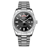 BUREI Mens Luxury Analog Quartz Watches Black Dial Date Display Sapphire Crystal Lens with Two Tones Stainless Steel Band