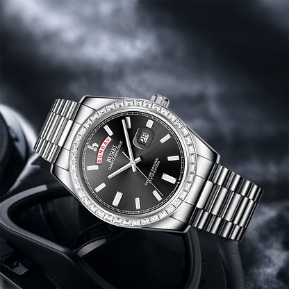 BUREI Mens Watch 41mm, Stainless Steel Analog Quartz, Waterproof with Calendar, Sapphire Crystal Dial, Business Casual Luxury Wristwatch