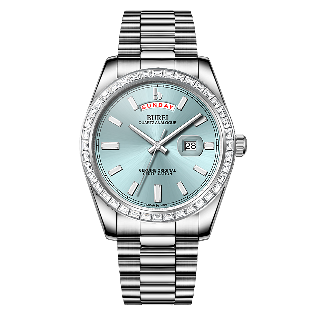 BUREI Mens Watch 41mm, Stainless Steel Analog Quartz, Waterproof with Calendar, Sapphire Crystal Dial, Business Casual Luxury Wristwatch