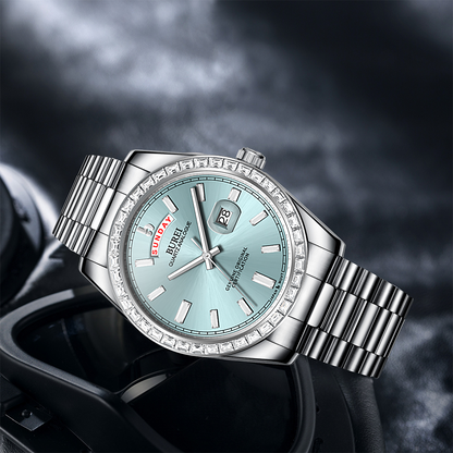 BUREI Mens Watch 41mm, Stainless Steel Analog Quartz, Waterproof with Calendar, Sapphire Crystal Dial, Business Casual Luxury Wristwatch