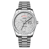 BUREI Mens Luxury Analog Quartz Watches Black Dial Date Display Sapphire Crystal Lens with Two Tones Stainless Steel Band