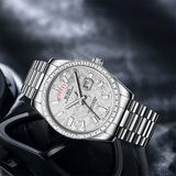 BUREI Mens Luxury Analog Quartz Watches Black Dial Date Display Sapphire Crystal Lens with Two Tones Stainless Steel Band