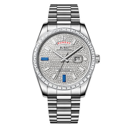 BUREI Mens Watch 41mm, Stainless Steel Analog Quartz, Waterproof with Calendar, Sapphire Crystal Dial, Business Casual Luxury Wristwatch