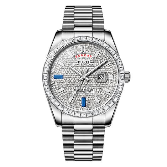 BUREI Mens Watch 41mm, Stainless Steel Analog Quartz, Waterproof with Calendar, Sapphire Crystal Dial, Business Casual Luxury Wristwatch