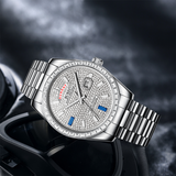 BUREI Mens Luxury Analog Quartz Watches Black Dial Date Display Sapphire Crystal Lens with Two Tones Stainless Steel Band