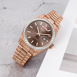 BUREI Mens Luxury Analog Quartz Watches Black Dial Date Display Sapphire Crystal Lens with Two Tones Stainless Steel Band