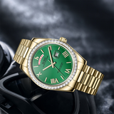 BUREI Mens Luxury Analog Quartz Watches Black Dial Date Display Sapphire Crystal Lens with Two Tones Stainless Steel Band