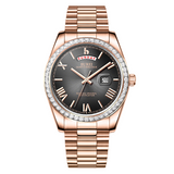 BUREI Mens Luxury Analog Quartz Watches Black Dial Date Display Sapphire Crystal Lens with Two Tones Stainless Steel Band