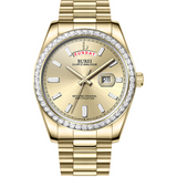 BUREI Mens Luxury Analog Quartz Watches Black Dial Date Display Sapphire Crystal Lens with Two Tones Stainless Steel Band