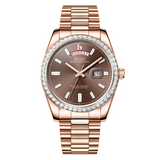 BUREI Mens Luxury Analog Quartz Watches Black Dial Date Display Sapphire Crystal Lens with Two Tones Stainless Steel Band