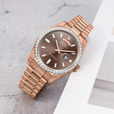 BUREI Mens Luxury Analog Quartz Watches Black Dial Date Display Sapphire Crystal Lens with Two Tones Stainless Steel Band
