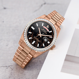 BUREI Mens Luxury Analog Quartz Watches Black Dial Date Display Sapphire Crystal Lens with Two Tones Stainless Steel Band