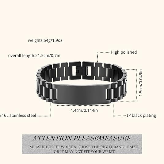 BUREI Men Watch Band Stainless Steel Link Bracelet Personalized Jewelry Gift for Men DAD Father Husband Boyfriend