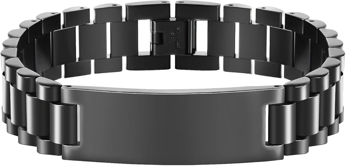 BUREI Men Watch Band Stainless Steel Link Bracelet Personalized Jewelry Gift for Men DAD Father Husband Boyfriend