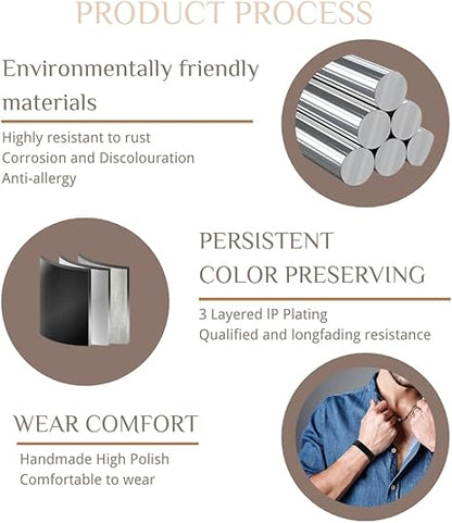BUREI Men Watch Band Stainless Steel Link Bracelet Personalized Jewelry Gift for Men DAD Father Husband Boyfriend