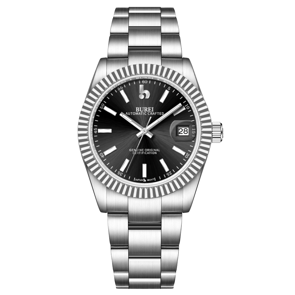 BUREI  Luxury Automatic Watch 36mm, Fashion Waterproof Mechanical Watch, Adjustable Stainless Steel Two Tone Strap