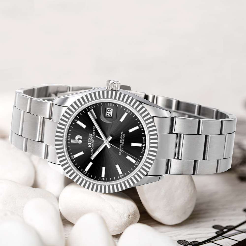 BUREI  Luxury Automatic Watch 36mm, Fashion Waterproof Mechanical Watch, Adjustable Stainless Steel Two Tone Strap