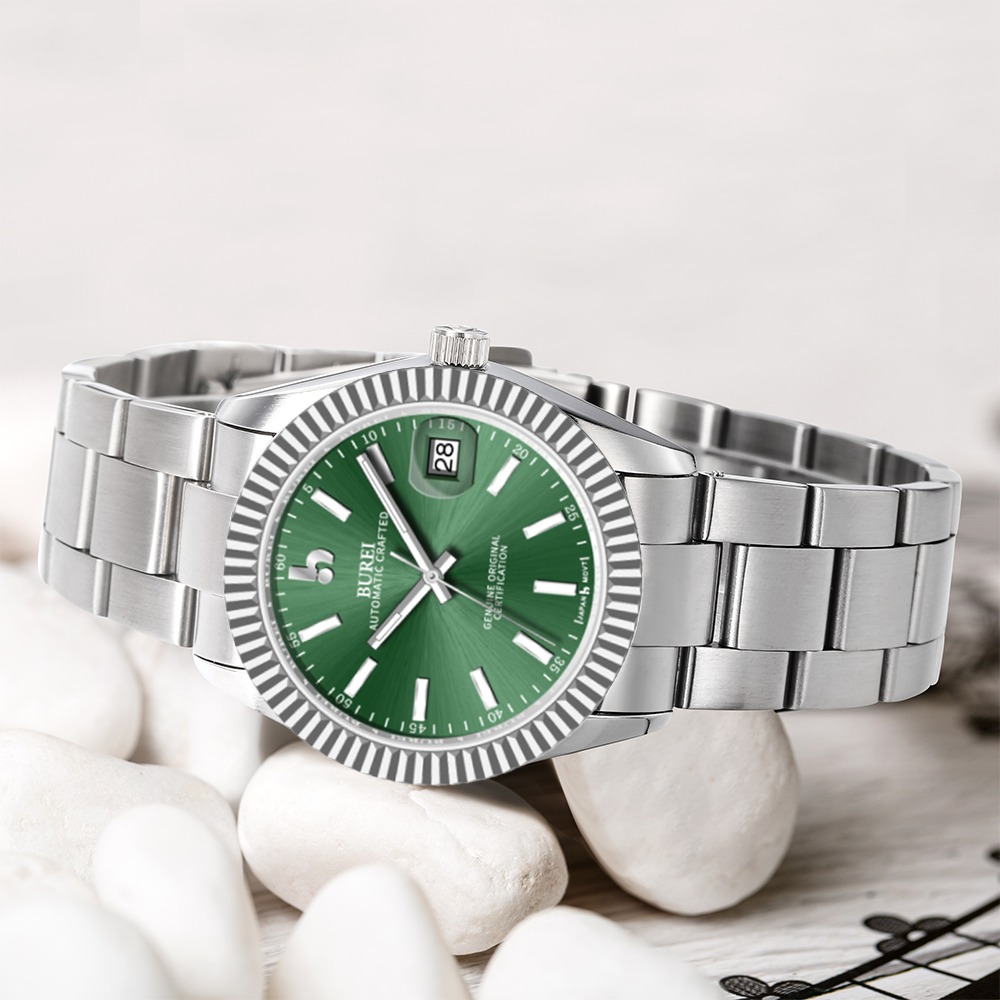 BUREI  Luxury Automatic Watch 36mm, Fashion Waterproof Mechanical Watch, Adjustable Stainless Steel Two Tone Strap