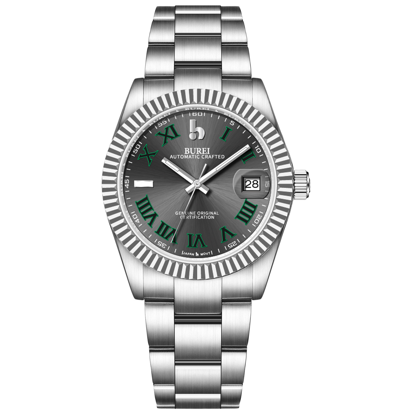 BUREI  Luxury Automatic Watch 36mm, Fashion Waterproof Mechanical Watch, Adjustable Stainless Steel Two Tone Strap