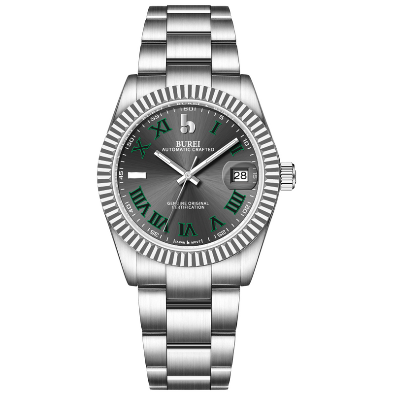 BUREI  Luxury Automatic Watch 36mm, Fashion Waterproof Mechanical Watch, Adjustable Stainless Steel Two Tone Strap